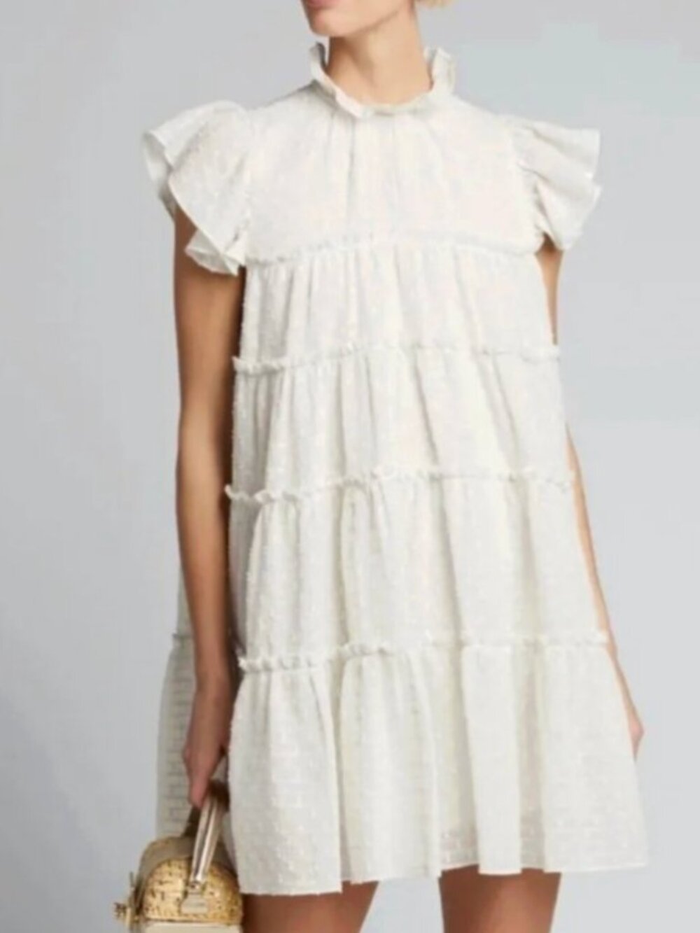 Rhode Tiffany Embroidered Metallic Babydoll Mini Dress White XS